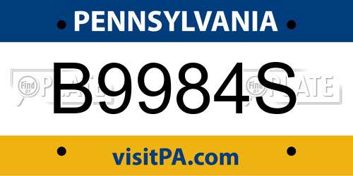 B9984S Pennsylvania License Plate