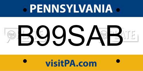B99SAB Pennsylvania License Plate