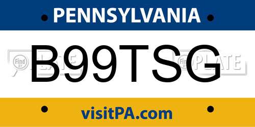 B99TSG Pennsylvania License Plate