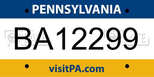 BA12299 Pennsylvania License Plate