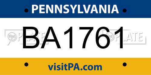 BA1761 Pennsylvania License Plate