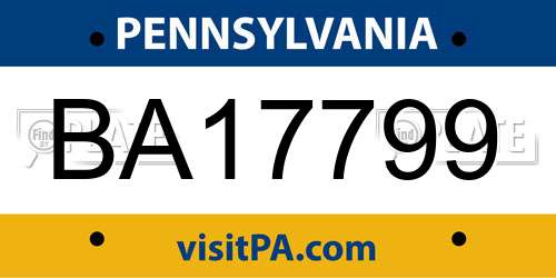 BA17799 Pennsylvania License Plate