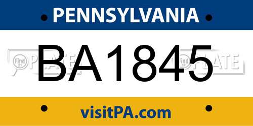 BA1845 Pennsylvania License Plate