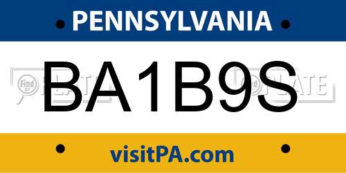 BA1B9S Pennsylvania License Plate