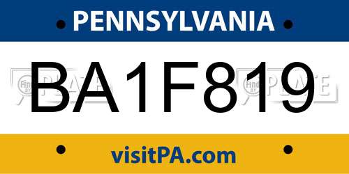 BA1F819 Pennsylvania License Plate