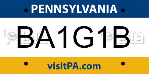 BA1G1B Pennsylvania License Plate
