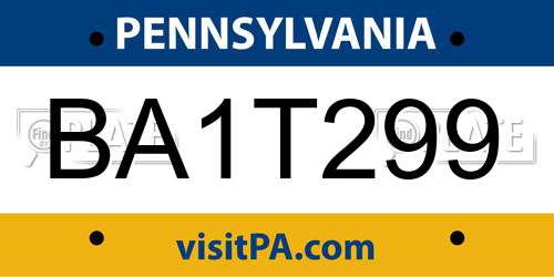 BA1T299 Pennsylvania License Plate