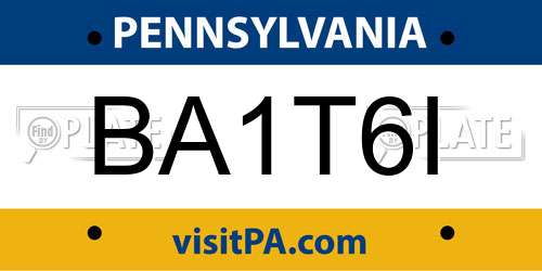 BA1T6I Pennsylvania License Plate