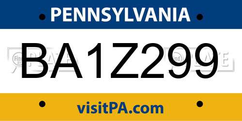 BA1Z299 Pennsylvania License Plate