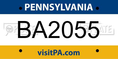 BA2055 Pennsylvania License Plate