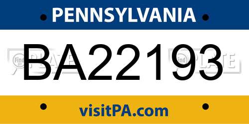 BA22193 Pennsylvania License Plate