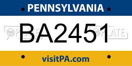 BA2451 Pennsylvania License Plate