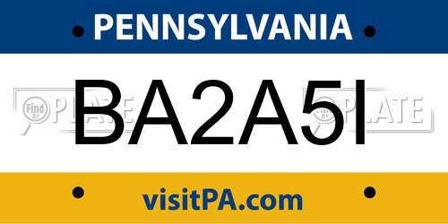 BA2A5I Pennsylvania License Plate