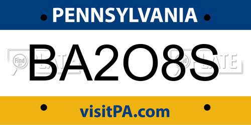 BA2O8S Pennsylvania License Plate