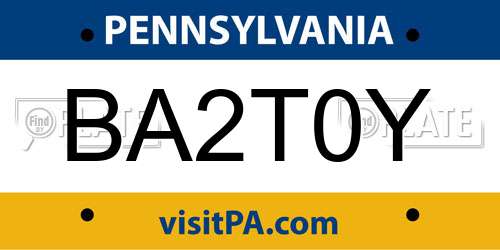 BA2T0Y Pennsylvania License Plate