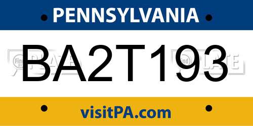 BA2T193 Pennsylvania License Plate