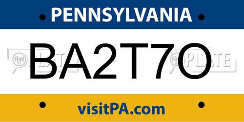 BA2T7O Pennsylvania License Plate