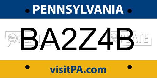 BA2Z4B Pennsylvania License Plate