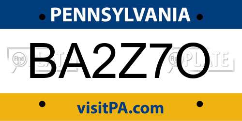 BA2Z7O Pennsylvania License Plate