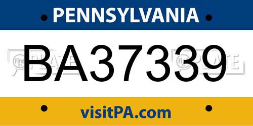 BA37339 Pennsylvania License Plate