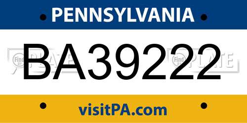 BA39222 Pennsylvania License Plate