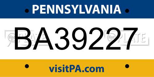 BA39227 Pennsylvania License Plate