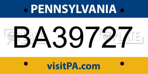 BA39727 Pennsylvania License Plate