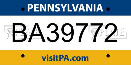 BA39772 Pennsylvania License Plate