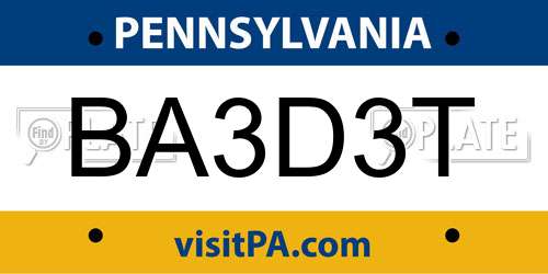 BA3D3T Pennsylvania License Plate
