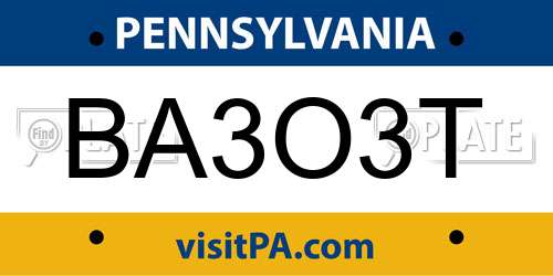 BA3O3T Pennsylvania License Plate