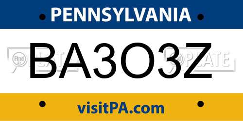 BA3O3Z Pennsylvania License Plate