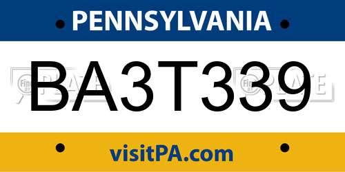 BA3T339 Pennsylvania License Plate