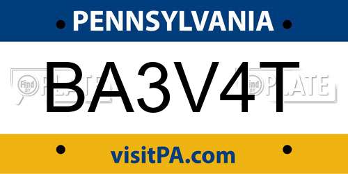 BA3V4T Pennsylvania License Plate