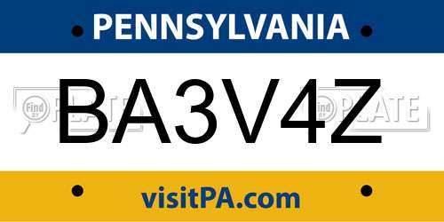 BA3V4Z Pennsylvania License Plate