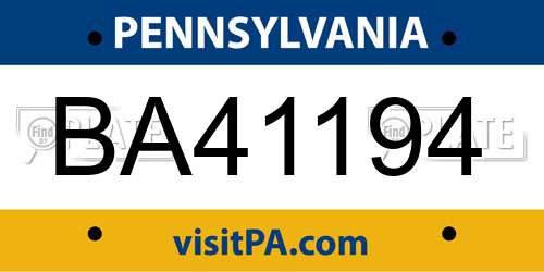 BA41194 Pennsylvania License Plate