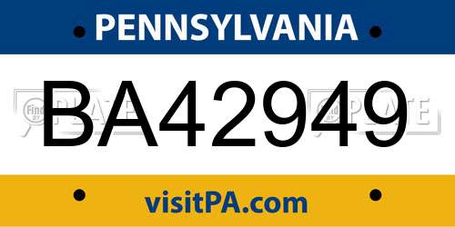 BA42949 Pennsylvania License Plate