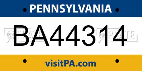 BA44314 Pennsylvania License Plate