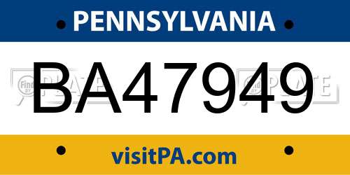 BA47949 Pennsylvania License Plate