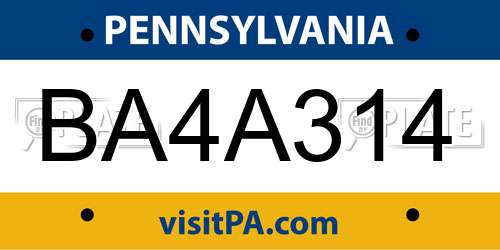 BA4A314 Pennsylvania License Plate
