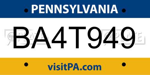BA4T949 Pennsylvania License Plate