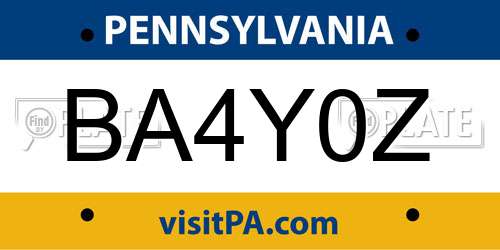 BA4Y0Z Pennsylvania License Plate