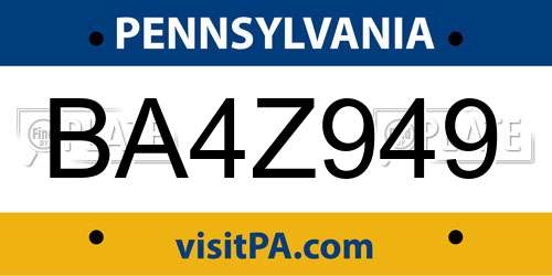 BA4Z949 Pennsylvania License Plate