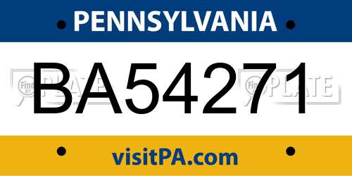 BA54271 Pennsylvania License Plate