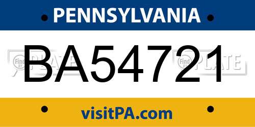 BA54721 Pennsylvania License Plate