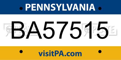 BA57515 Pennsylvania License Plate