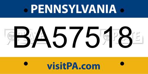 BA57518 Pennsylvania License Plate