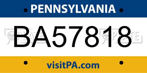 BA57818 Pennsylvania License Plate