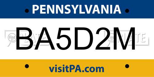 BA5D2M Pennsylvania License Plate