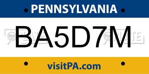 BA5D7M Pennsylvania License Plate