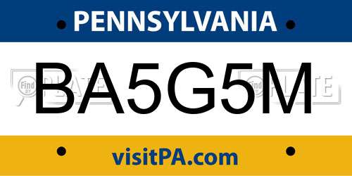 BA5G5M Pennsylvania License Plate